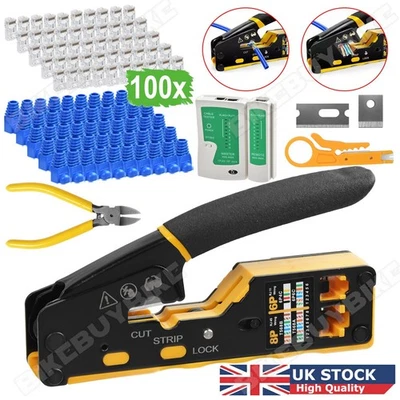 RJ45/RJ11 Network Tool Cat5e/6 Ethernet Crimper Pass-Through Plug Tester Lan Kit - Image 1 of 4