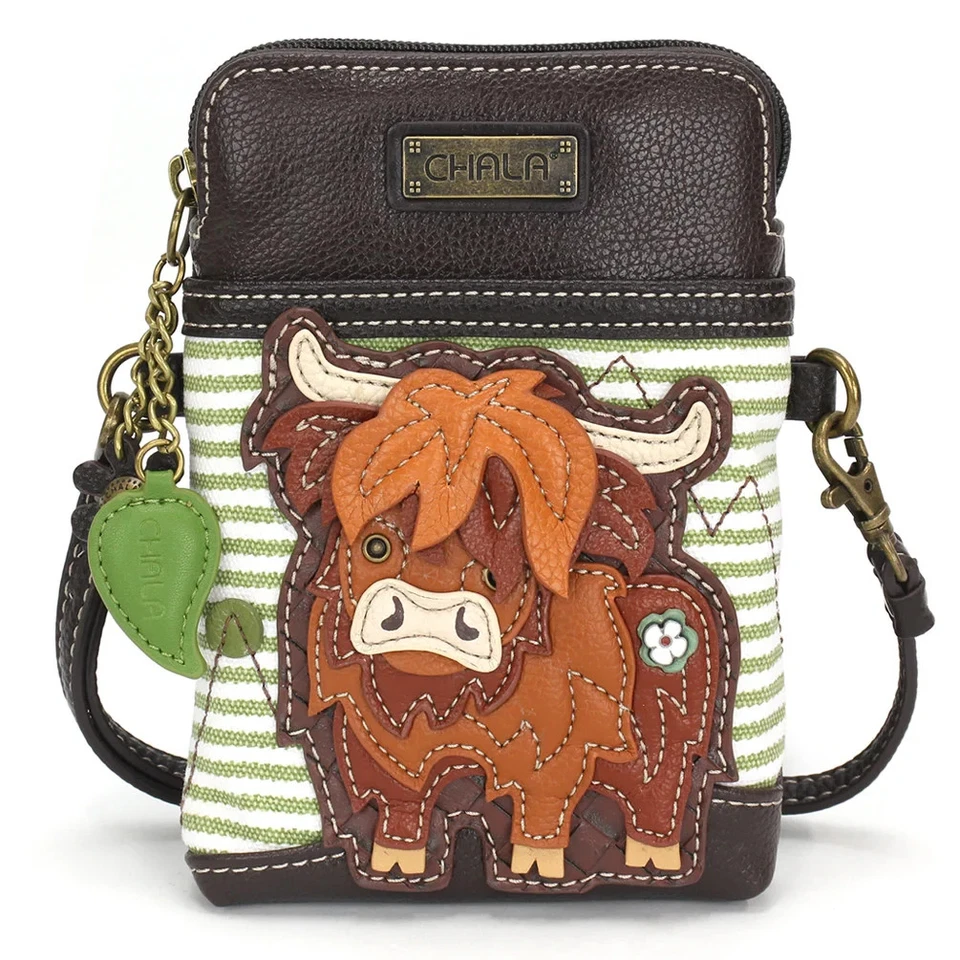 CHALA HIGHLAND COW Cellphone Crossbody Convertible Adjustable Strap 5x7x1 in