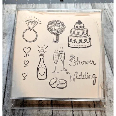 Lote de estampillas acrílicas transparentes sin montar corazones de ducha nupcial de boda en estuche Foto 1 de 3