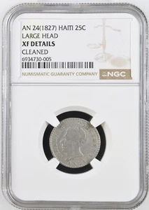 1827 HAITI AN 24 / 25 CENTS NGC XF DETAILS  LARGE HEAD COIN -RARE- - Picture 1 of 2