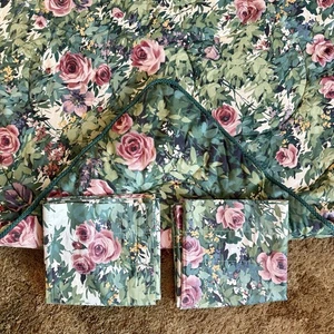 3pc VTG Country Floral Full Comforter Valance Curtains Green Pink Rose Roses USA - Picture 1 of 11