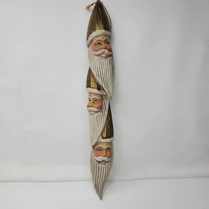 Plastic Folk Art Green Gold ColorTriple Santa Claus Face Christmas Ornament 10.5 - Picture 1 of 6