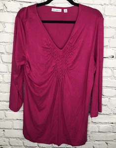 Susan Graver Top Women Large Pink Rayon V-Neck Long Sleeve Rayon Stretch Shirt - Picture 1 of 9
