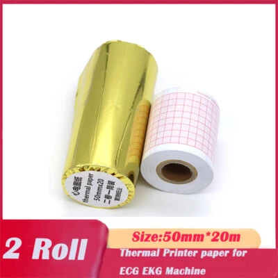 2 rollos de papel ECG papel ECG para máquina de ECG 50 mm * 20 m papeles de grabación térmica ECG Foto 1 de 4