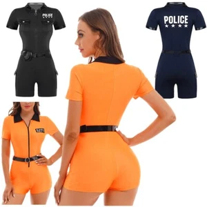 Damen Polizei Prisoner Kostüm Gütle Costume Kurzarm Overall Body Zubehör Cosplay - Picture 1 of 44