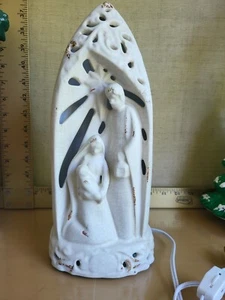 Vintage Keramik Heilige Familie Krippenlampe beleuchtet Nachtlicht funktioniert mit Kordel - Bild 1 von 7
