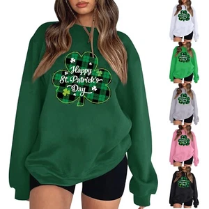 St Patrick's Day Shamrock Casual Long Sleeve Women Lucky Gym Shirt Sweatshirt - Picture 1 of 30