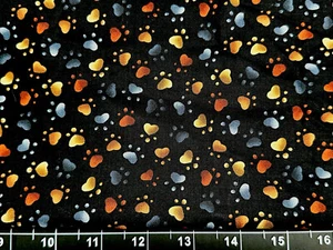 Tina Scrap 9"x21" Animal Dog Cat Paw Print Black Blue Red Vet Pet Cotton Fabric - Picture 1 of 1