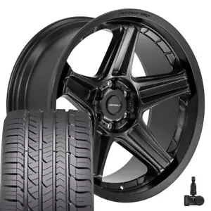 Defiant DF07 22 inch Satin Black Rims, Goodyear ES Tires Set 6 Lug GMC Chevy RAM - Picture 1 of 8