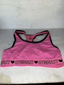 Justice Size 34 Gymnastics Logo  Gymnastics Sports Bra Tank Top Pink/Black - Picture 1 of 5