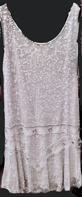 Vestido ANNA SUI Beige Seda Gasa Cuentas Cintura Caída Talla M De Colección Foto 1 de 4