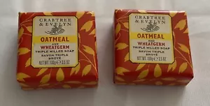 2 X Crabtree & Evelyn Oatmeal & Wheatgerm Triple Milled Soap 3.5 oz/ 100 G NIB - Picture 1 of 2