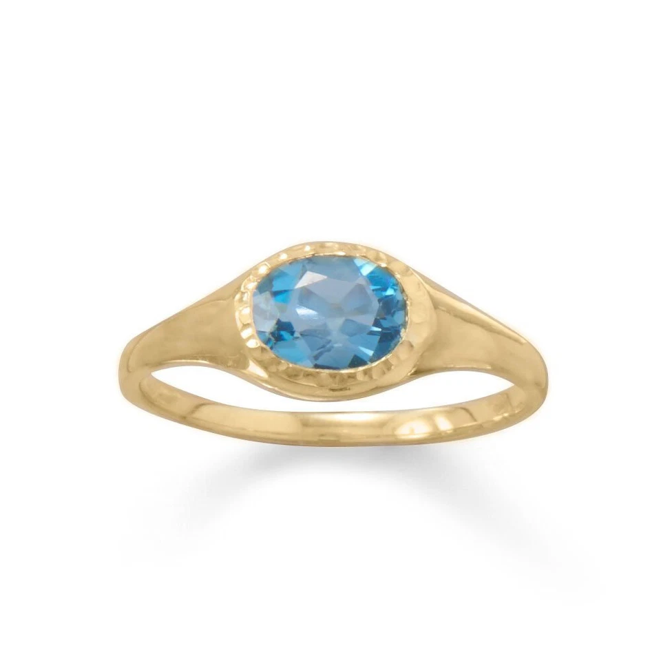 Anillo de moda para mujer enchapado en oro de 14k de plata 925 con textura topacio azul tallas 6 a 9 Foto 1 de 1