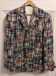 Etienne Aigner Sport Coat Men’s Medium Madras Plaid Patchwork Blazer Cotton - Picture 1 of 7