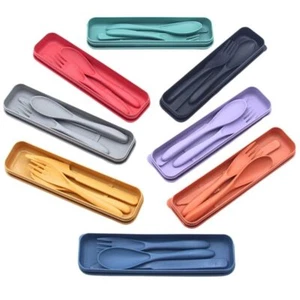 Travel Cutlery Set with Case,8 Sets Wheat Straw Cutlery,Reusable Kids Cutlery... - Picture 1 of 7