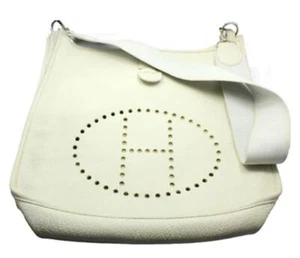 Authentic! Hermes Evelyne Parchment White Clemence Leather GM Handbag Purse - Picture 1 of 7
