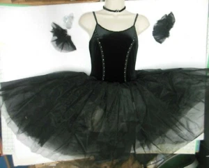  Romantic Ballet Costume Black Rhinestones Black Sleeves Choker Adult/Child - Picture 1 of 12