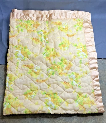 Manta Bebé Vintage Naranja Melocotón Floral Borde Satinado Usada en Excelente Condición Foto 1 de 4