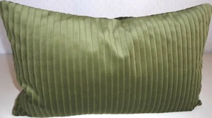 OLIVE GREEN RIBBED COTTON VELVET OBLONG CUSHION COVER - Picture 1 of 3