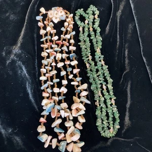 LOT OF 2 VINTAGE STONES NECKLACES MUTI COLORED 36”/16” - Picture 1 of 10