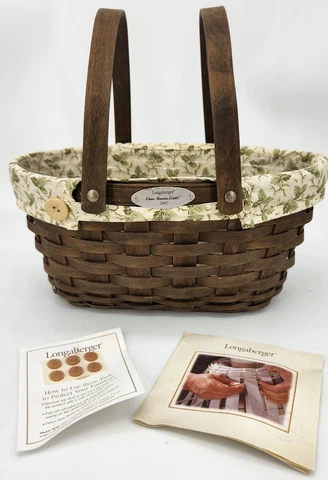 Longaberger 2007 Rich Brown Woven Memories Basket~Prot~Liner COUNTRY FARMHOUSE Cover