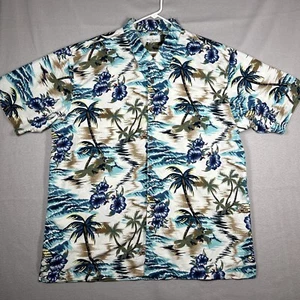 Bill Blass Button Up Shirt Men's 2XL Tropical Vacation Summer Shirt Blue White - Picture 1 of 14