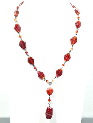 Collar Boho Coastal Western 19 pulgadas con cuentas de vidrio a rayas rojas Foto 1 de 4