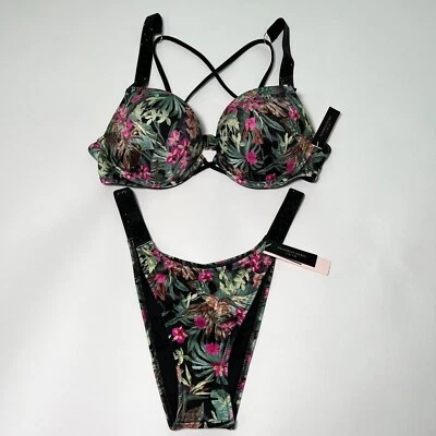 Victoria's Secret Push-up-Bikini-Top-Set 32A S Bombshell Glanzträger Palmenmuster - Bild 1 von 4