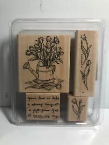 Stampin' Up! Ramo de primavera estampillas de madera tulipanes regadera verso - Imagen 1 de 4