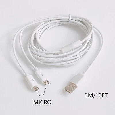 White 3meter 10ft Dual Micro USB Splitter Cable Power 2 android devices - Image 1 of 4