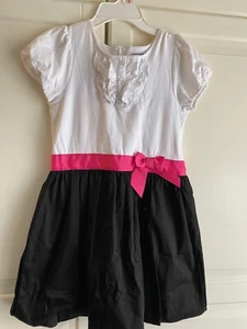 Hartstrings Dress Girls Size 7 Black Fushia Pink White Short Sleeve Twins - Picture 1 of 6