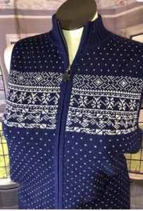 Appleseed's L Nordic Snowflake Sweater Vest Navy Blue Zipper Vintage 🧡 - Picture 1 of 11