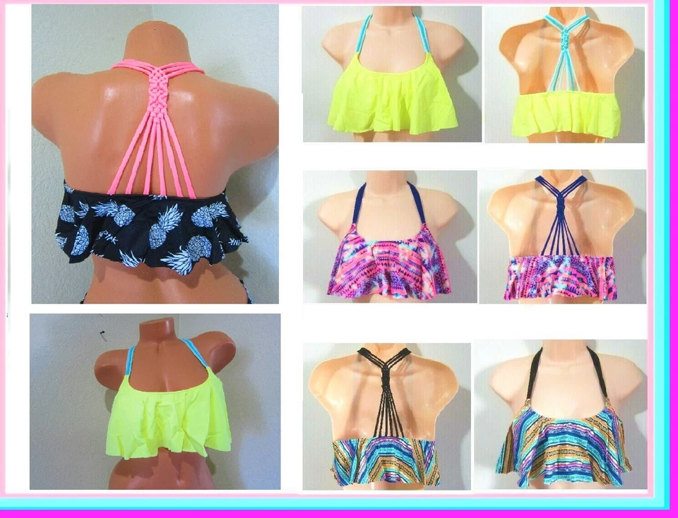 1 件全新 Victoria Secret 粉色 NEON AZTEC 结饰飘逸比基尼游泳上衣 S M — 第 1/1 张图片