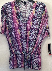 Rafaella Plus Women Sheer Boho Blouse Pink Multi Color V Neck Size XL - Picture 1 of 12