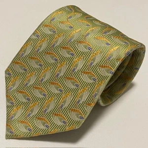 Bugatchi Uomo Tie Yellow Green Gold Leaves Pattern Classic Sharp Dapper Luxury - Picture 1 of 19