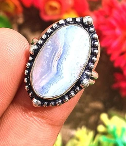 Blue Opal Size 7.5 Gemstone925 Sterling Silver Plated Gift For Her - Picture 1 of 4