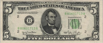 Fr.1961-B 1950 New York $5 Federal Reserve Note AU - Image 1 of 2