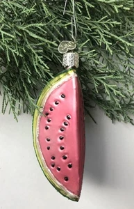 Vtg Old World Christmas Ornament 4 1/2" Watermelon Blown Glass Mica Glitter OWC - Picture 1 of 5
