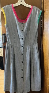 Espirit Vintage Kleid Medium schwarz kariert mit buntem Besatz - Bild 1 von 7