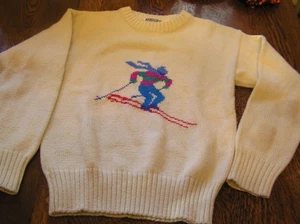 Rugged Bear Unisex Kinder Größe 12 Wollmischung Elfenbein Skipullover mit buntem Skifahrer - Bild 1 von 3