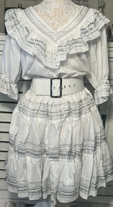Vintage Square Up 3-piece square dance outfit White w/silver metallic trim L/XL - Picture 1 of 14