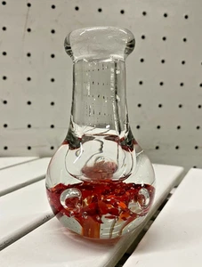 Fermacarte Rosso Floreale Bud Vaso Design Piccolo Arte Vetro Stile Vintage - Foto 1 di 7
