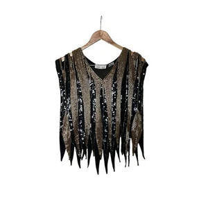 Vintage 70er Disco Perlen Gold Schwarz Top  - Bild 1 von 8