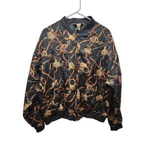 Vintage 90's Melrose Silk Bomber Jacket Equestrian Horse Western Sz L  Track  - Picture 1 of 10