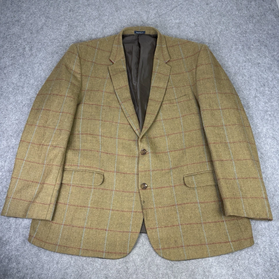 Samuel Windsor Blazer Mens UK 48R Green Check Windowpane Tweed Wool Sport Jacket - Image 1 of 4