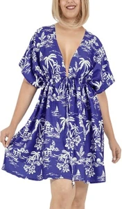 LA LEELA Women's Loose Swing Swimsuit Cover Ups Tops XL-XXL Cobalt, Leaves - Picture 1 of 3