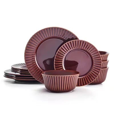 Dannie 12-Piece Stoneware Dinnerware Set, Red, Service for 4 - Image 1 of 4