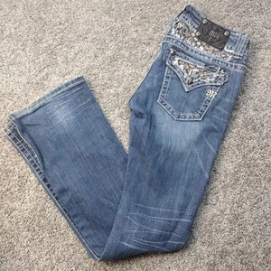 Miss Me Jeans Womens 28 bootcut western dark denim thick stitch jewels sequins - Picture 1 of 23