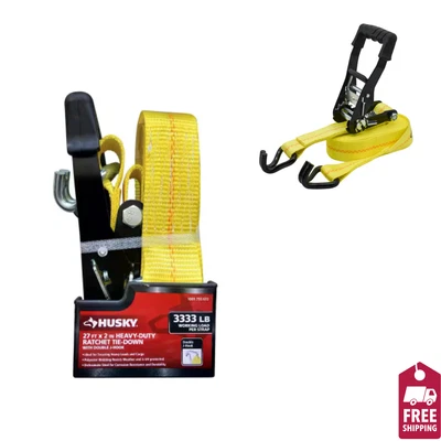 BRANDED Heavy-Duty Ratchet Tie-Down Strap with J Hook 27 ft. x 2 in. Weather Resistant