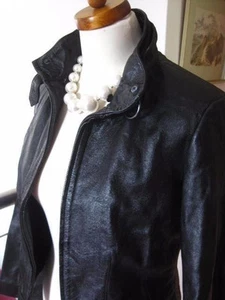 M&S LEATHER JACKET 8 COAT biker racer warm distressed soft bomber black real - Picture 1 of 11